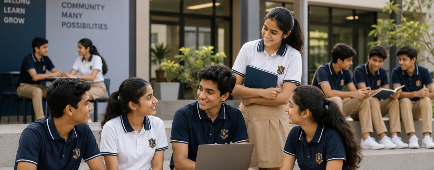 Group of students together on campus